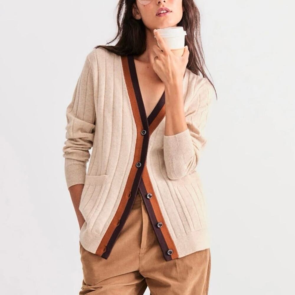 Kule The Sinclair Cashmere Cardigan Sweater Oatmeal Melange Size XS